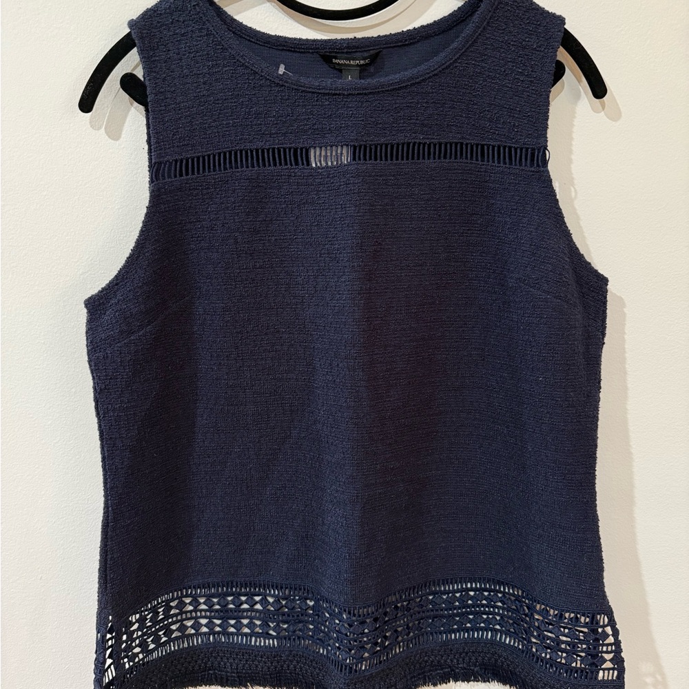 Banana Republic Blue Sleeveless Tank Top with Decorative Hem